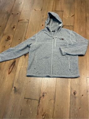 The North Face Light Gray Hooded Full-Zip Fleece Jacket